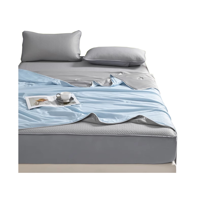 Sensación fresca de verano Clase A seda de hielo edredón fresco de verano juego de cuatro piezas sedoso sueño desnudo edredón de aire acondicionado sábana ropa de cama