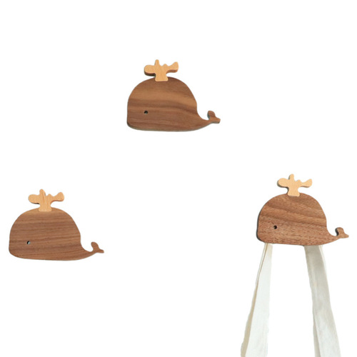 Cute Nordic ins style children's room hook whale solid wood coat hook no punching entrance creative drawer handle
