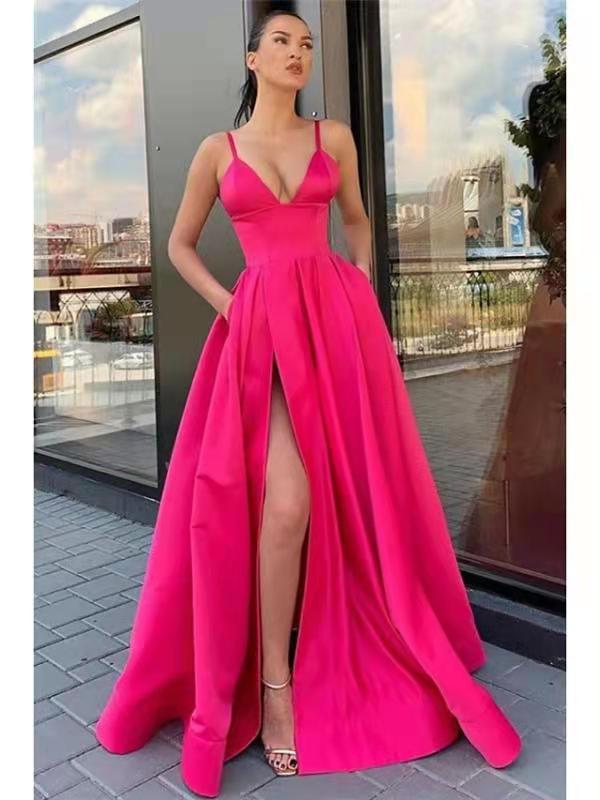 Europa y América Amazon AliExpress deseo Comercio exterior vestido de mujer vestido de novia sexy V-cuello Correa simple vestido largo