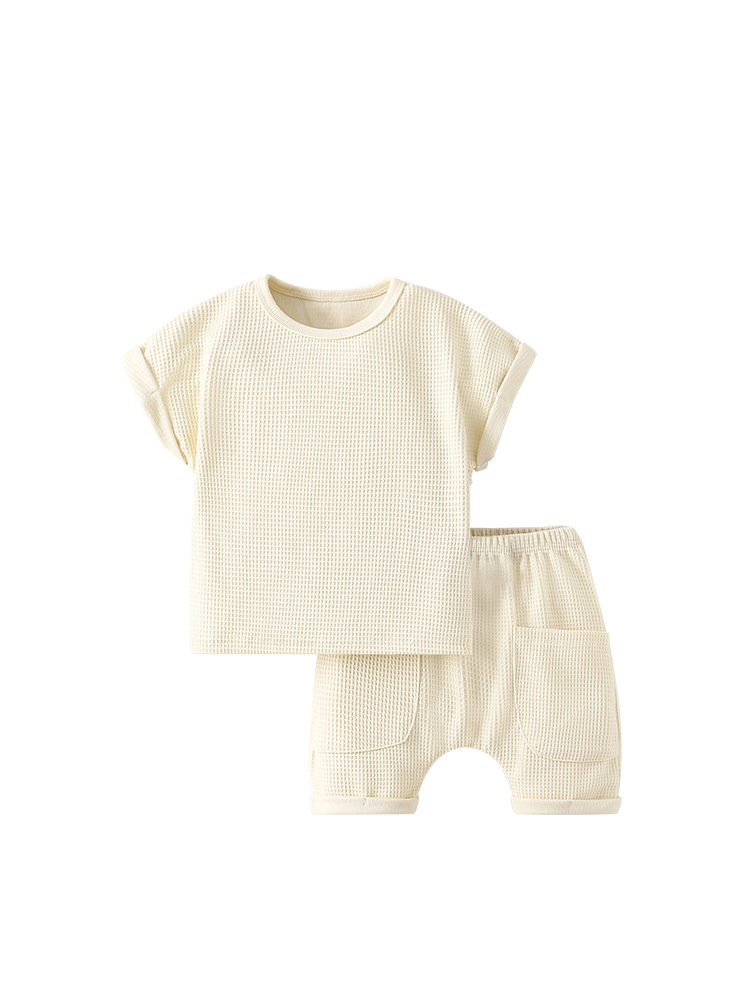 Malwee set de niños de verano nuevo estilo europeo y americano para niños de mediana edad cuello redondo casual mangas cortas pantalones de cintura elástica dos piezas set