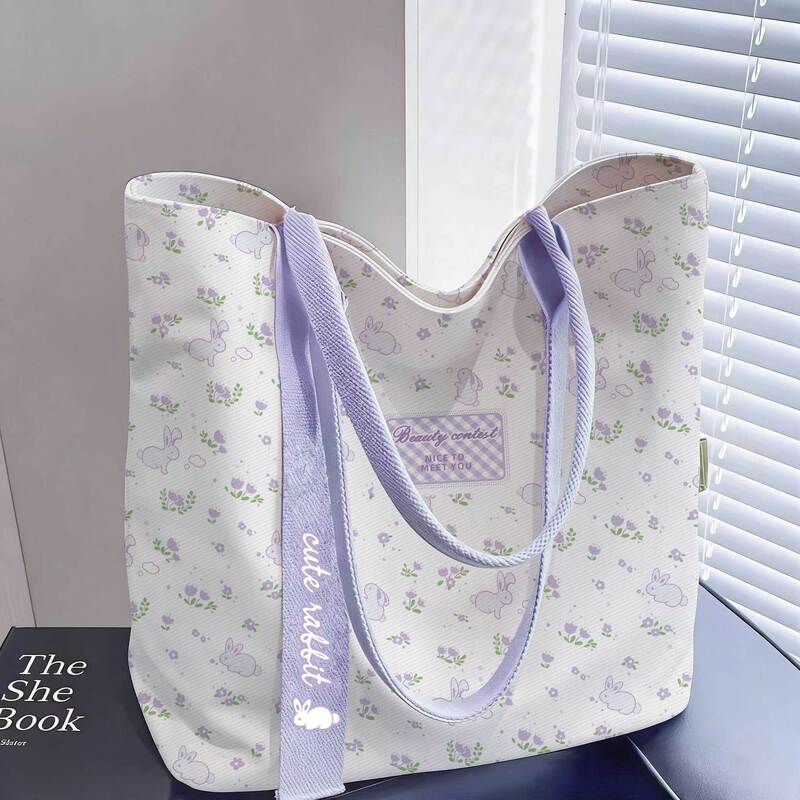 New Printed Canvas Bag, Floral Handbag, Versatile Lunch Box, Commuting Bag, Cute Tote Cartoon Bag for Students New Printed Canvas Bag, Floral Handbag, Versatile Lunch Box, Commuting Bag, Cute Tote Cartoon Bag for Students