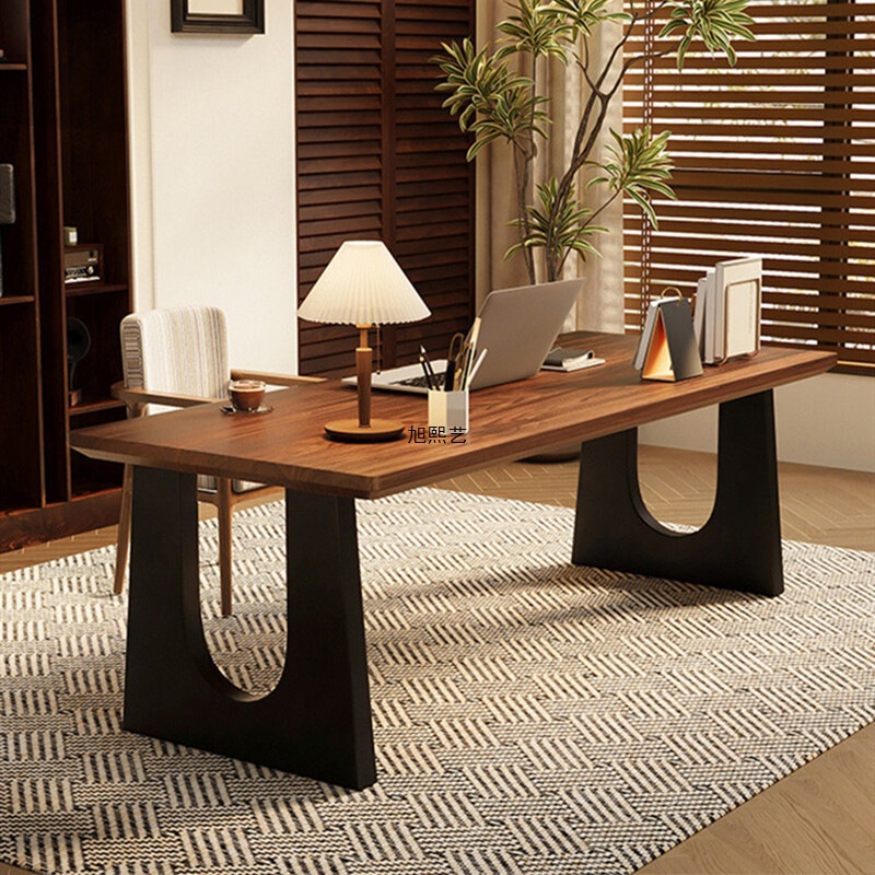 Solid Wood Large Board Desk, Living Room Computer Office Study Long Table, Mid-Century Style Work Desk, Home Bedroom Dining Table