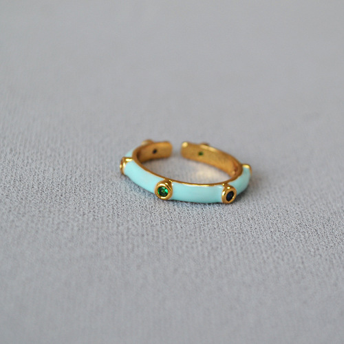 Japanese and Korean niche design handmade enamel colorful zirconia bamboo joint shape minimalist delicate exquisite open mouth ring with stacked bands