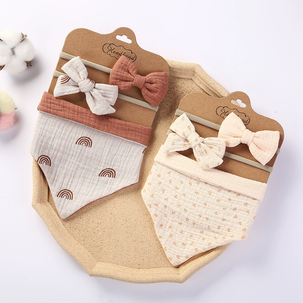 Children's scarf, double-sided headband with bow, eating bib, set