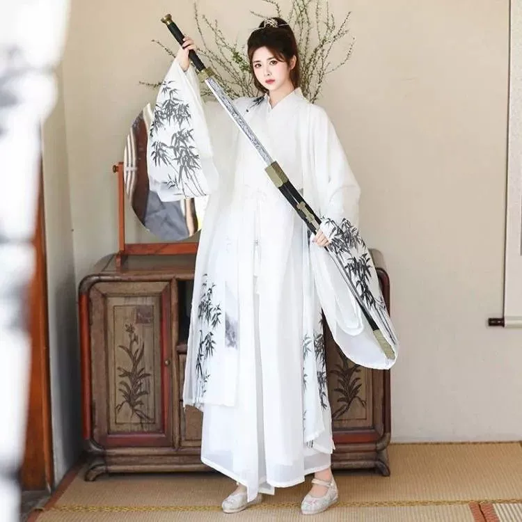 Холодно- и тепло-рукав Hanfu для женщин 2024 новый широкий рукав, сказочная юбка, древний стиль, сказочный свободный костюм