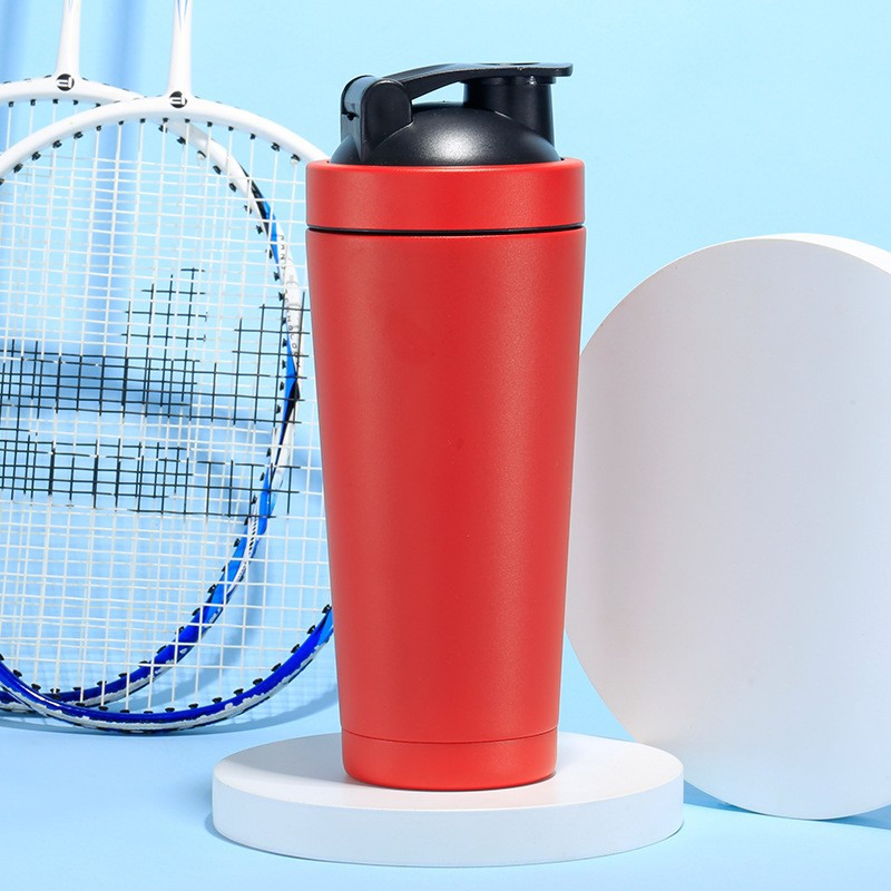 Botella de agua deportiva personalizada con impresión de logotipo, vaso mezclador portátil de acero inoxidable con aislamiento al vacío para exteriores.