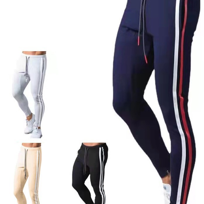 Men's Muscle-Enhancing Tight-Fitting Long Pants, Sports Casual Sweat-Absorbing Color-Blocked Zipper Skinny Pants, New Autumn Style