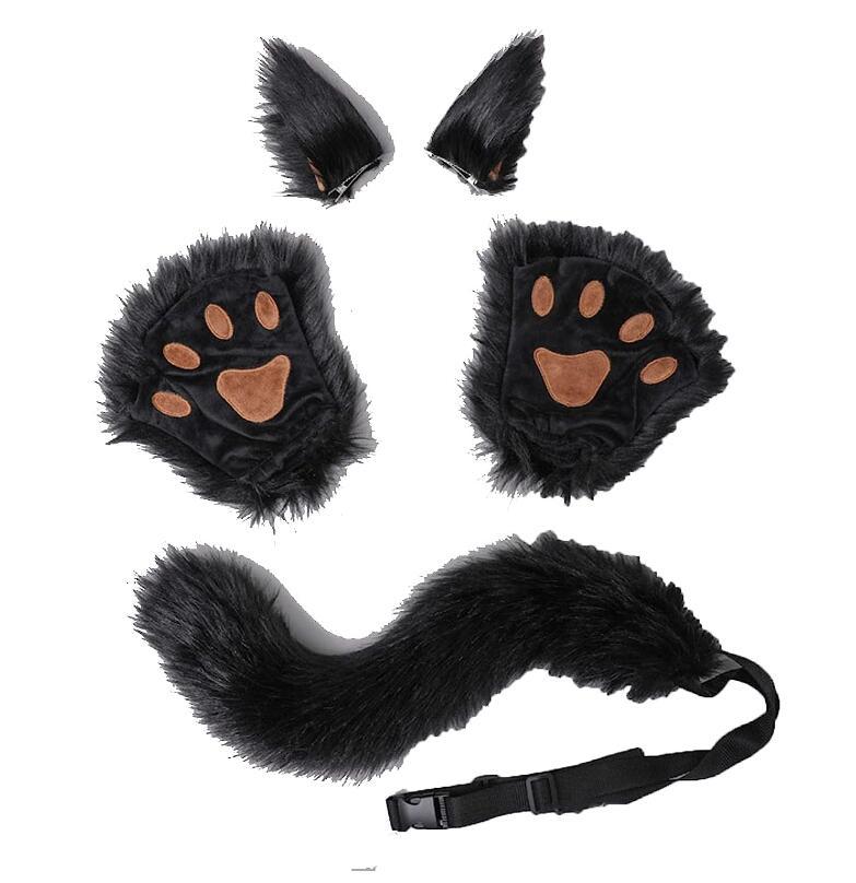 Conjunto de orejas y cola de animal para cosplay de Halloween, diadema de león, vaca, jirafa, mapache, accesorios para el cabello, tocado hecho a mano de una pieza_voghion.com