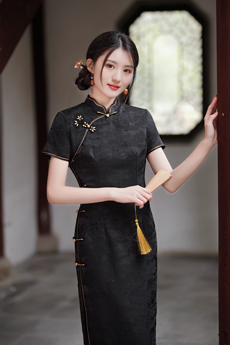 古圣娇旗袍年轻款高端气质改良长款纯色素雅少女春夏新款连衣裙