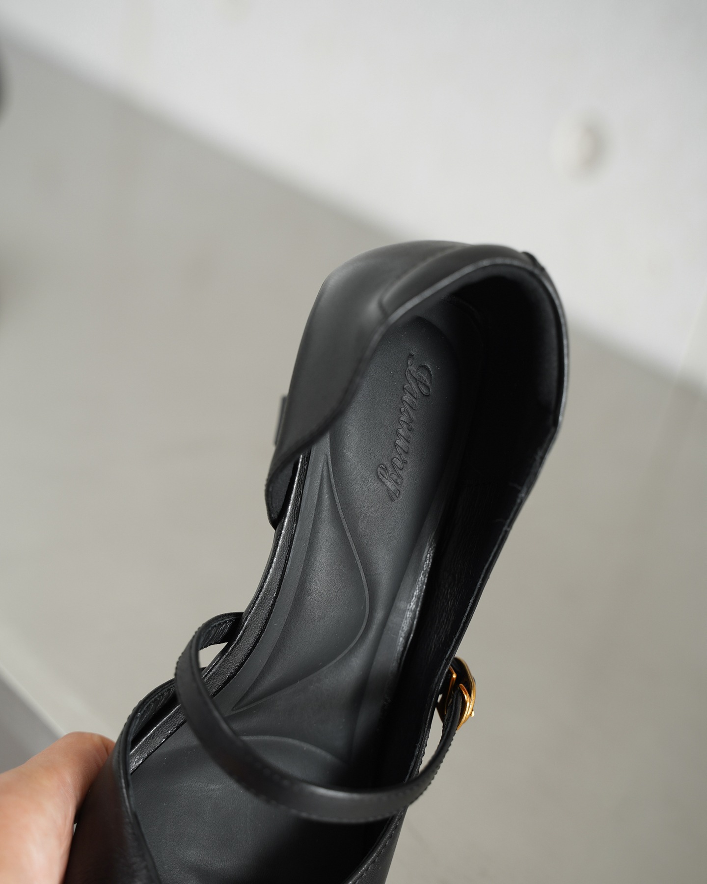 Sandal cao gót nữ quai ngang mũi nhọn da bò cổ điển gót 9 cm — đen chi tiết 18