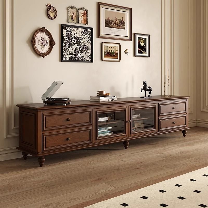 Logan American Solid Wood Tv Cabinet New Year's New High-End Retro Mid-Century Style Walnut Color Light Luxury Floor-Standing Tv Cabinet