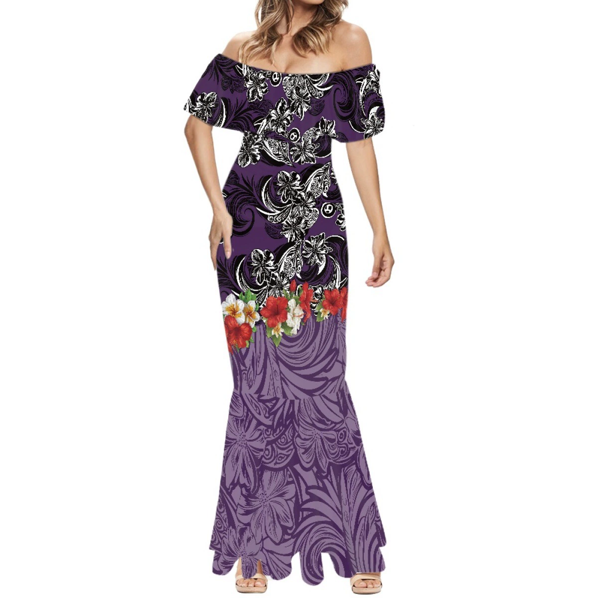 Юбка «рыбий хвост» на одно плечо, эластичный полиэстер и спандекс, горячая распродажа через границу, узор с полинезийскими элементами