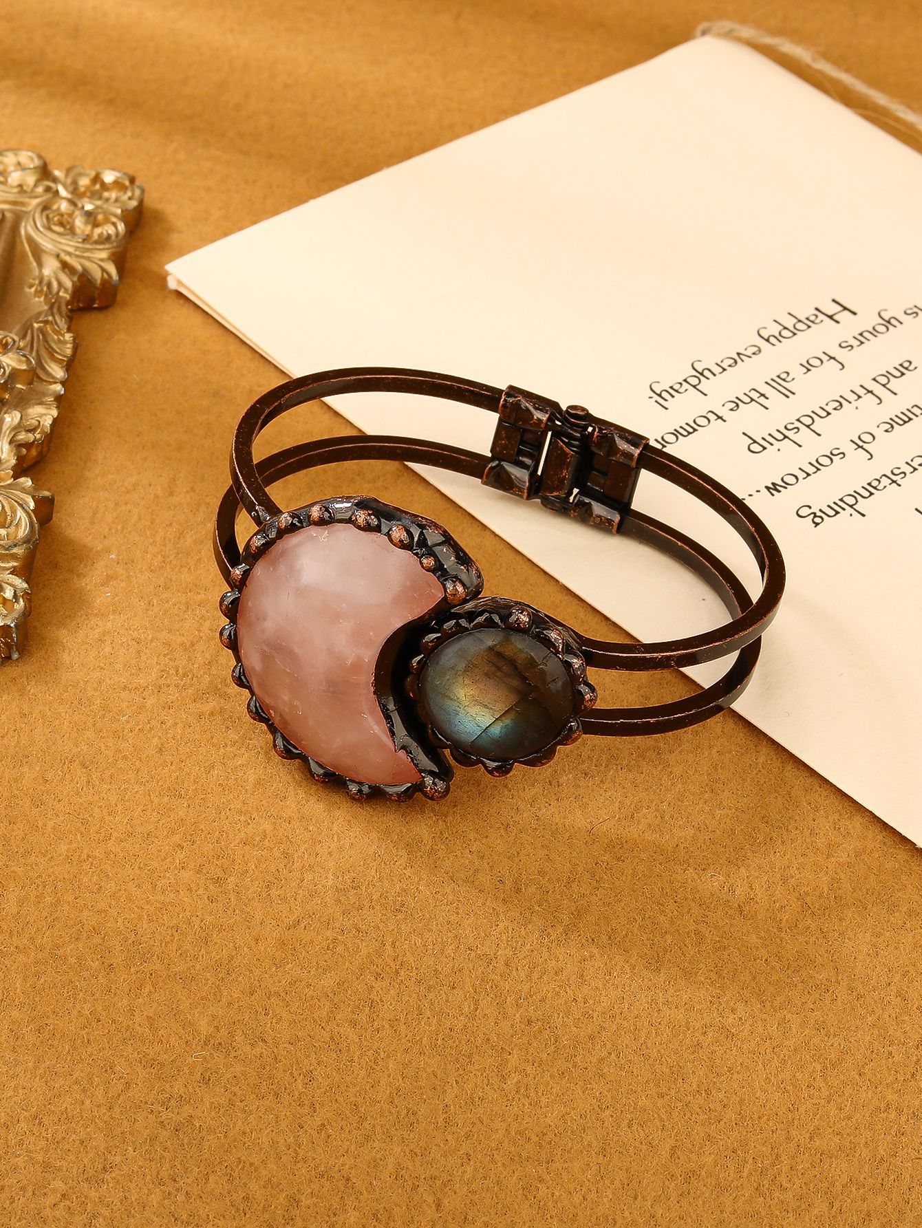 48g Weight Copper Pendant Material Natural Stone, Crystal Inlay Material Bangle Classification Copper Chain Material 1 Piece Quantity Daily Occasion Copper Material Round, Moon Pattern All Seasons Season Women's Gender Handmade, Inlay Design Retro Style Wholesale Jewelry Retro Round Moon Copper Natural Stone Crystal Handmade Inlay Bangle 4