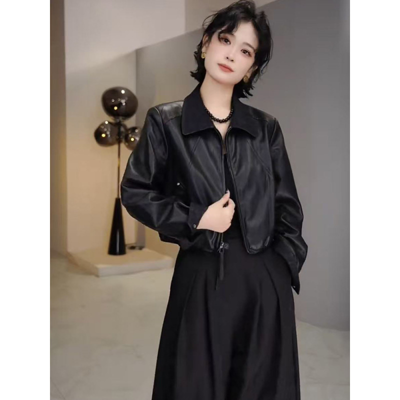 欧货复古机车风短款皮衣外套女2025秋季新款宽松显瘦夹克pu上衣潮|undefined