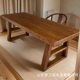 新中式老榆木茶桌办公室大板桌长方形民宿飘窗台桌会议室茶桌