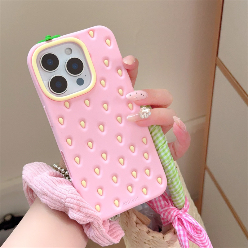 Pink Strawberry Silicone Case voor Max iPhone 13 Pro en | Schattige meidenstijl