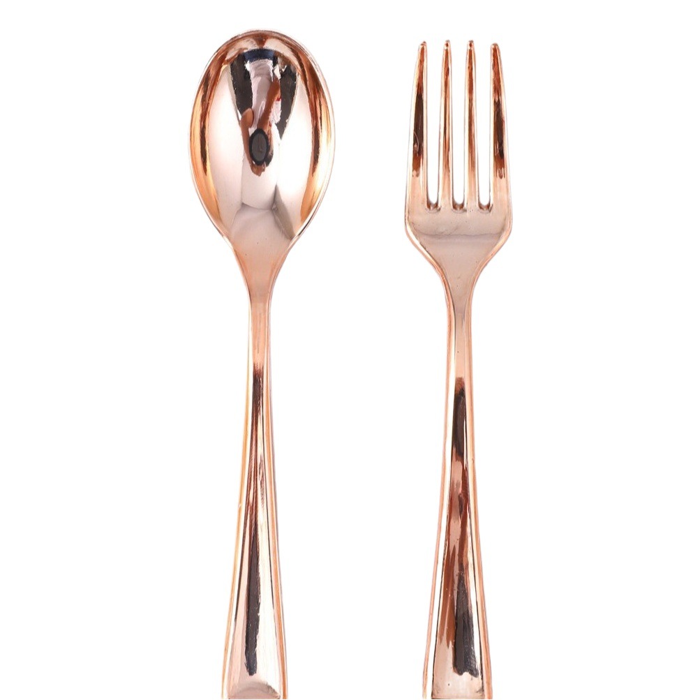 Tenedor desechable Cuchara de pudín de imitación de metal dorado Cuchara de postre Mini tenedor Fruta Tenedor pequeño Plástico 24