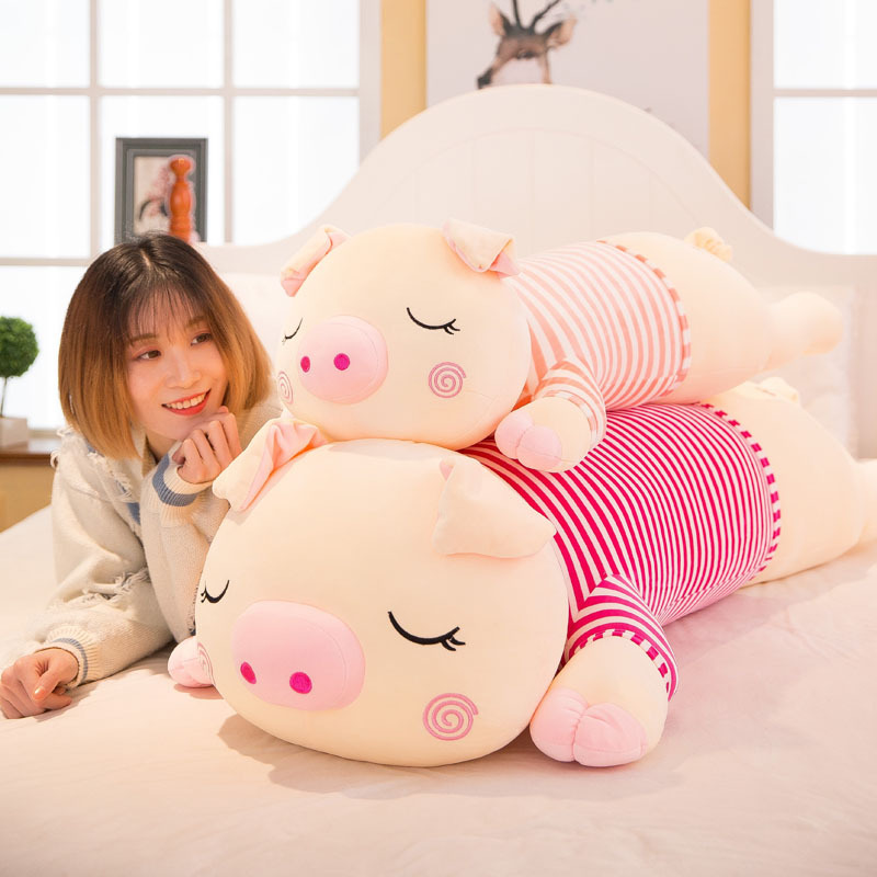 可爱软萌条纹趴趴猪彩色毛绒玩具公仔送儿童女生节日礼物玩偶批发