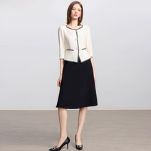 AD秋季小香风连衣裙女假两件拼接气质名媛范套装裙撞色中长款伞裙