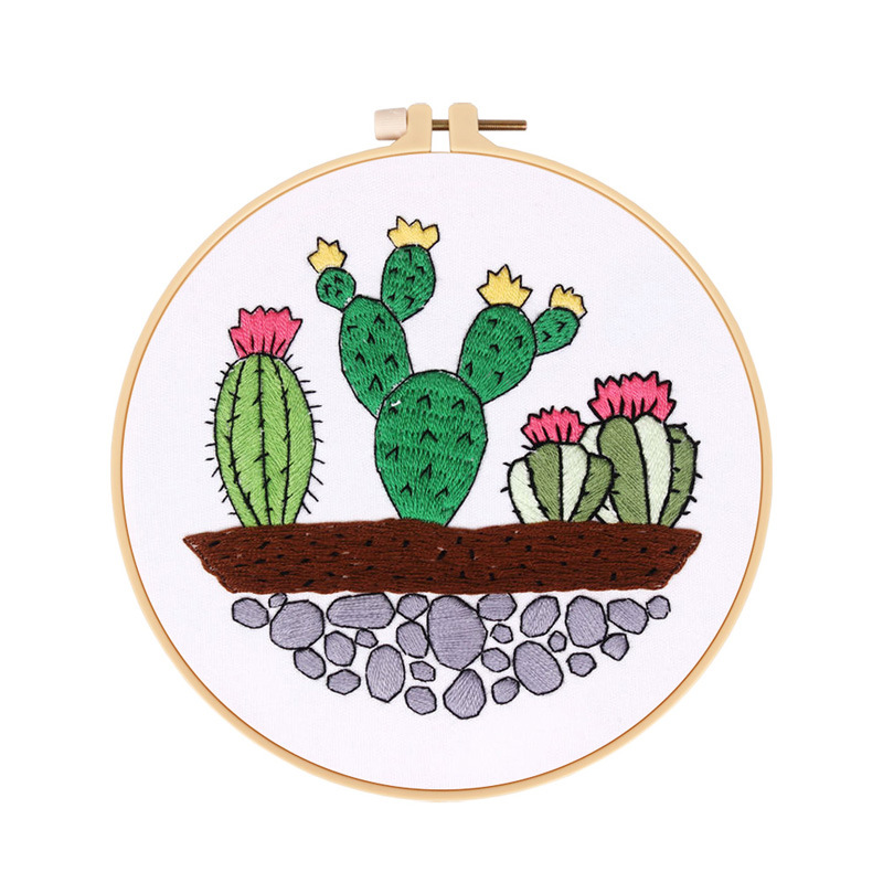 Flor y hoja paisaje tulipán hecho a mano DIY tela novato europeo bordado flor y hierba material paquete kit Kit de costura