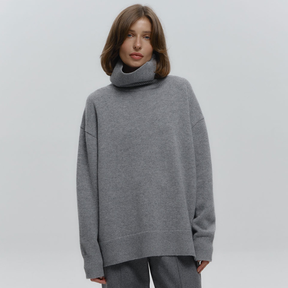 Suéter suelto de cuello alto transfronterizo Europa y los Estados Unidos 2025 otoño y invierno nuevo simple camisa de punto de color sólido abrigo abrigo suéter de cabeza mujer