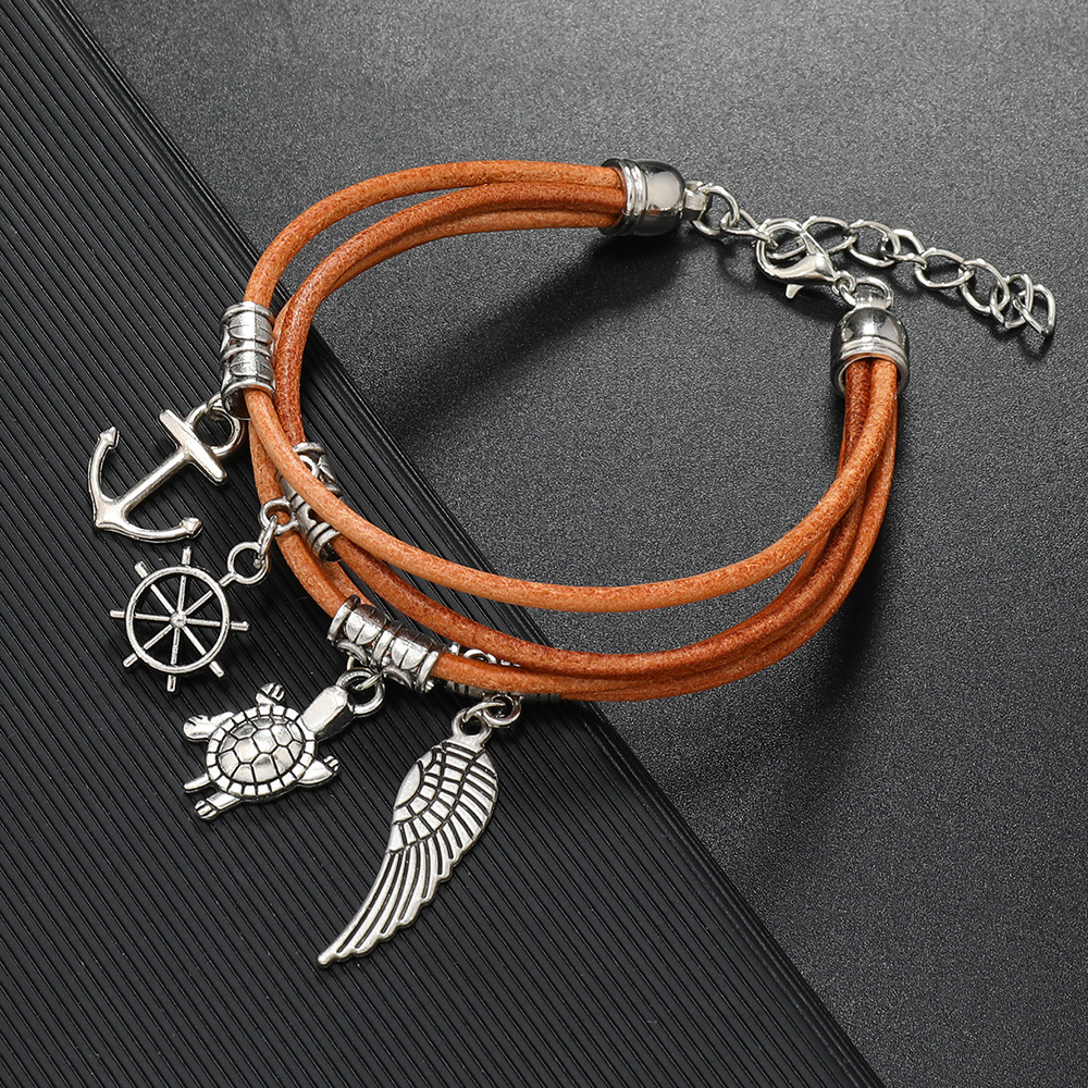 Retro Cross Leaf Notes Pu Leather Alloy Plating Unisex Bracelets display picture 13