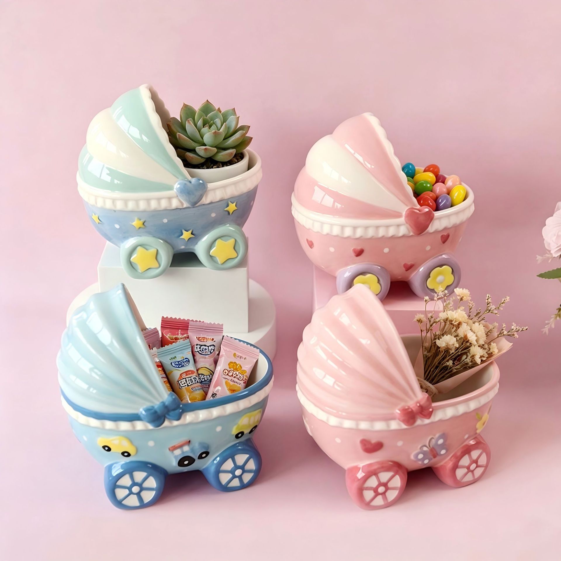 Creativo de cerámica infantil modelado refrigerio almacenamiento floral oro oso cuenco de alimentación cuenco de mascotas multiuso