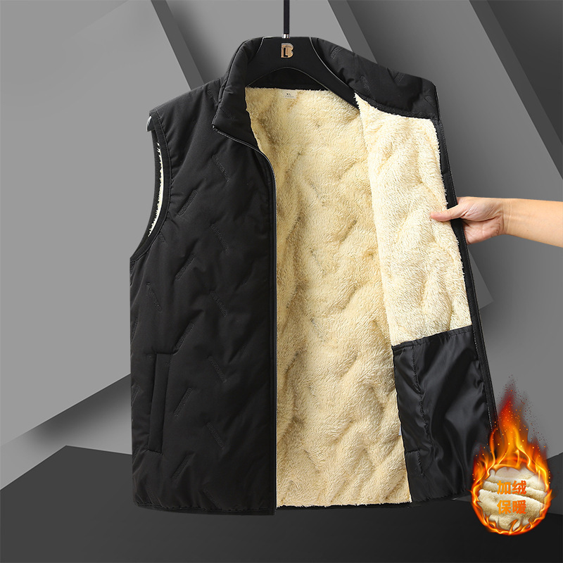 Cross-Border Plus-Size Autumn and Winter New Style Sheep Wool Vest with Stand Collar, Thickened for Warmth, Sleeveless Ultrasonic Vest Jacket Cross-Border Plus-Size Autumn and Winter New Style Sheep Wool Vest with Stand Collar, Thickened for Warmth, Sleeveless Ultrasonic Vest Jacket
