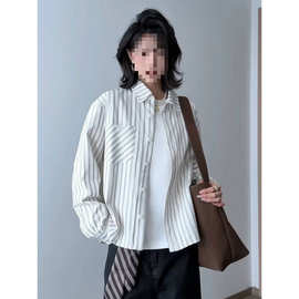 法式高级感条纹衬衫女外穿内搭2025秋冬宽松叠穿休闲气质长袖衬衣