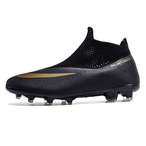 Cross-border foreign trade high-top sneakers, long spikes, football shoes, broken spikes, special training shoes, football flying knitted socks, leather feet