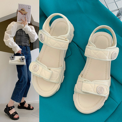 soft sole Sandals fairy 2022 summer new pattern Flat bottom The thickness of the bottom Women's Shoes Rome Velcro lady Sandals wholesale