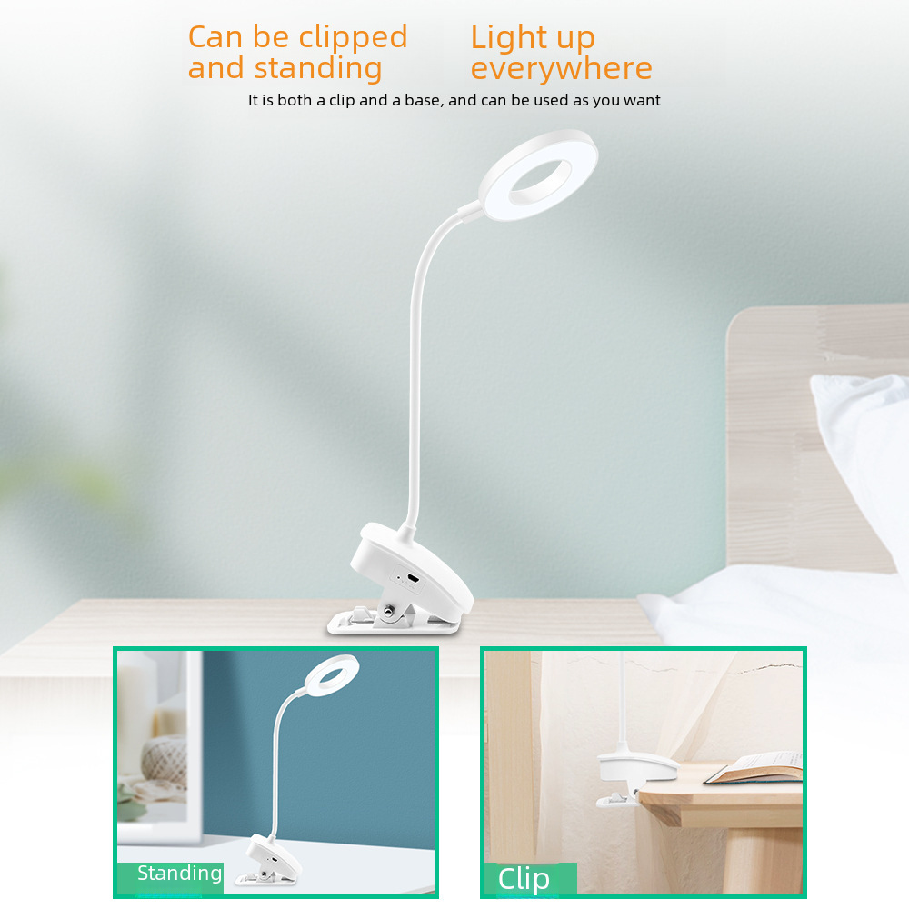 LED Desk Lamp for Students, Eye-Care Reading and Study Lamp, Dormitory Charging, Desk Clip, Bedroom Bedside Lamp
