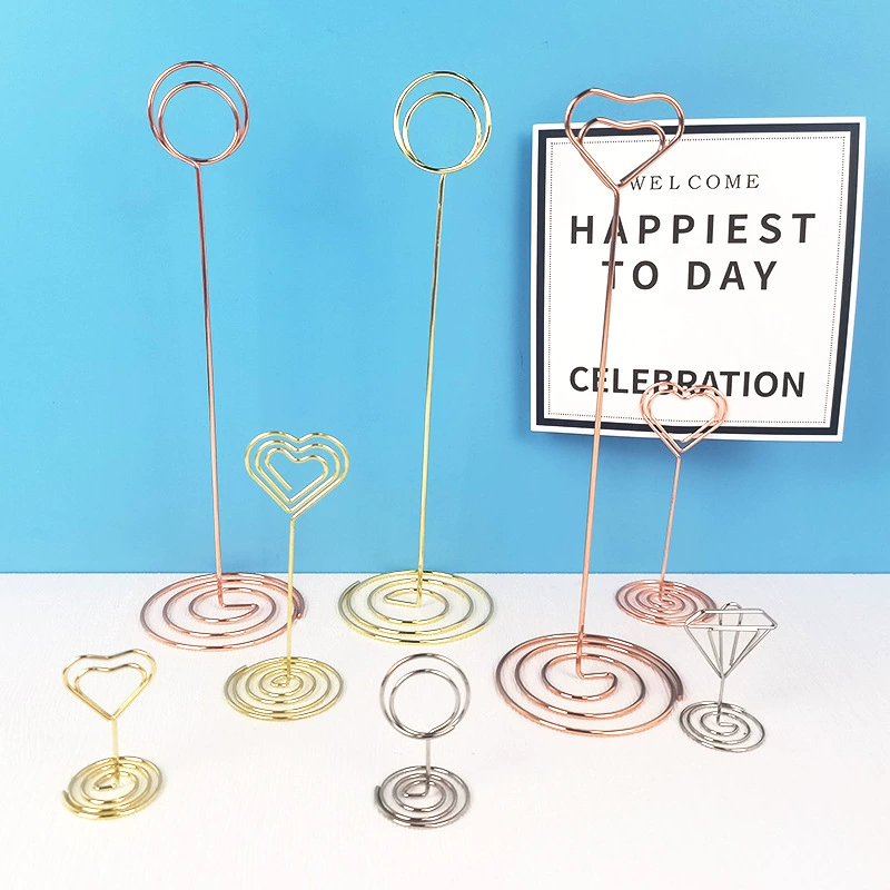 In-stock creative metal desktop notepad clip message clip wedding standing ornament heart peacock round business card holder batch