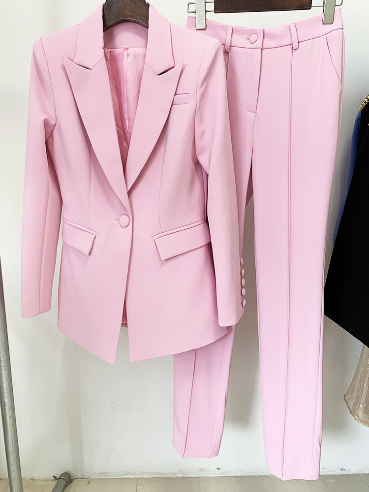Star Business Wear One Button Cloth Cover Mid Length Suit Skinny Pants Suit Two Piece Suit