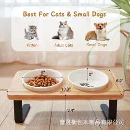 跨境铁艺木质宠物猫碗架宠物双碗护颈猫食盆防打翻宠物碗架