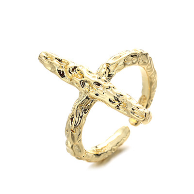 法戒不规则镀18K金戒指ins皱褶纹十字架戒指女小众设计感简约指环