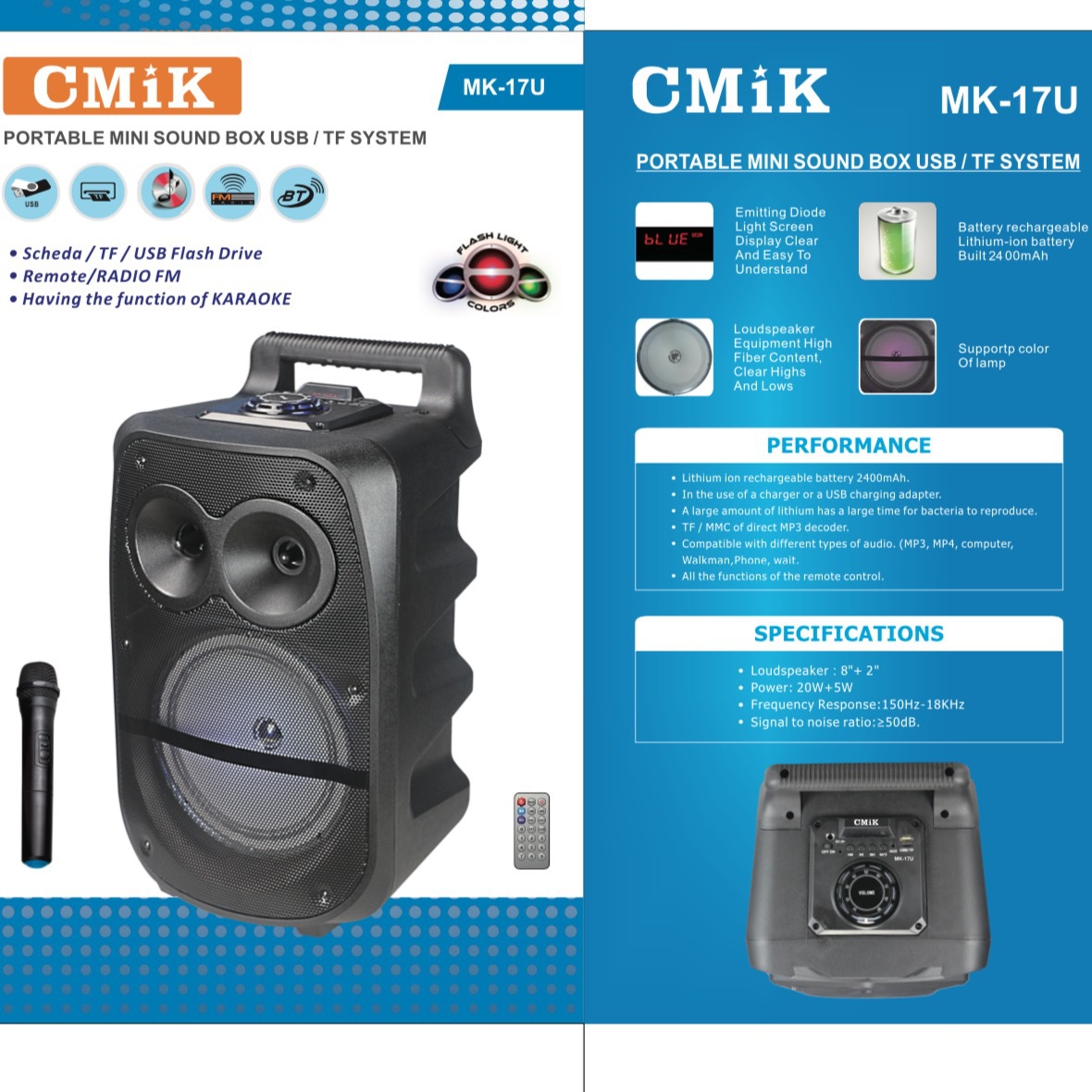 Cmik 8-inch square dance audio system, outdoor performance mobile trolley speaker, home karaoke, high power with wireless microphone detail image 2