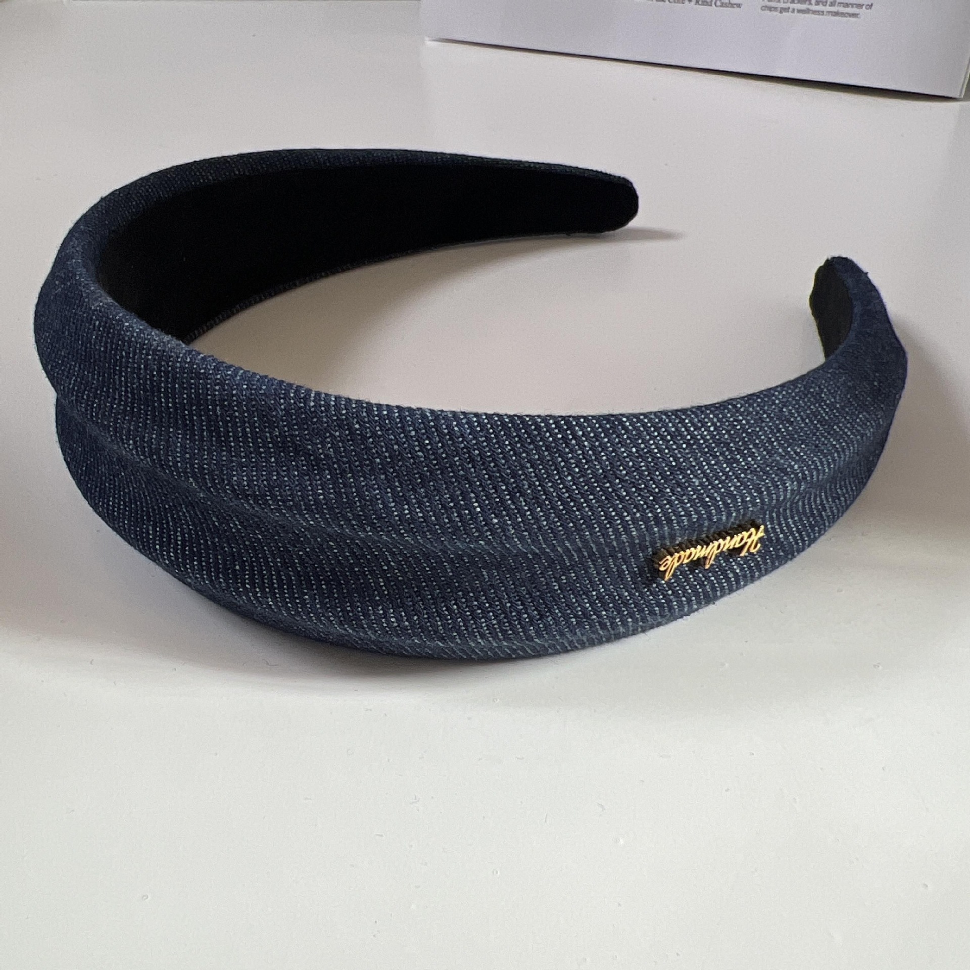 Denim wide-brimmed letter logo headband-navy blue