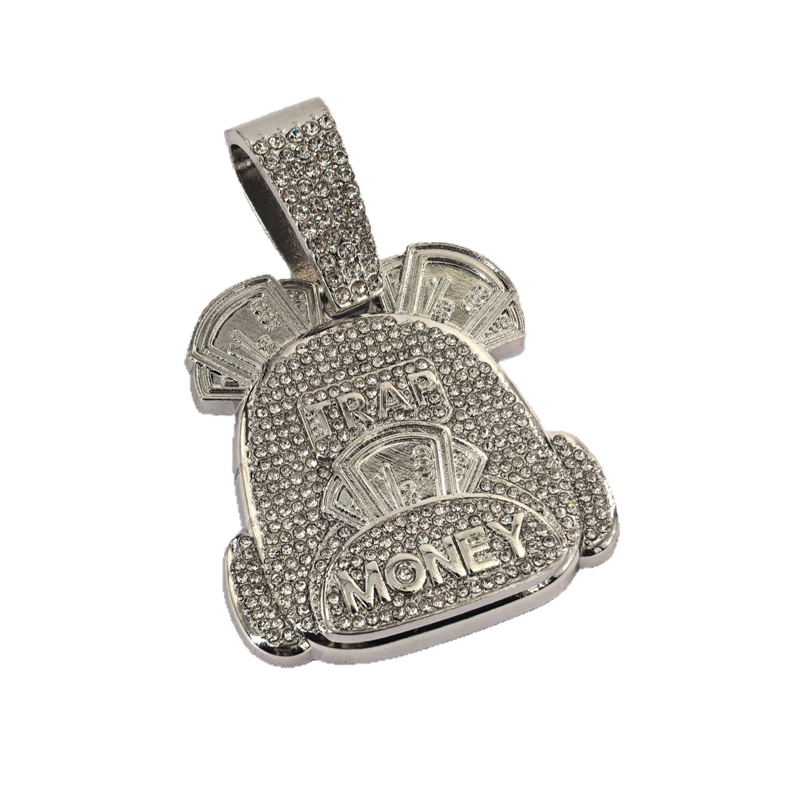 Marca de moda con diamantes letras MONEY bolsas de dinero colgante collar hombre europeo y americano hip hop collar de cadena cubano personalizado al por mayor