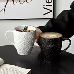 石纹陶瓷杯马克杯咖啡杯早餐牛奶杯家用喝水杯子带柄大容量拉花杯