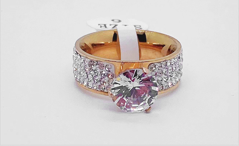 8g Weight Rhinestones Inlay Material Rings Classification Wholesale Glam Round Titanium Steel Rhinestones Rings