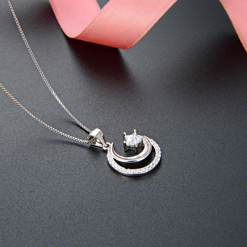 Diamante incrustado joyería de moda clavícula cadena estilo japonés y coreano s925 plata circón collar fresco estrella Luna accesorios colgante