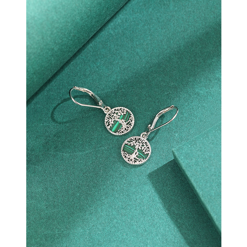 925 aretes redondos de plata esterlina árbol de la vida mujeres nicho europeo y americano diseño de alta calidad temperamento malaquita pendientes de aretes