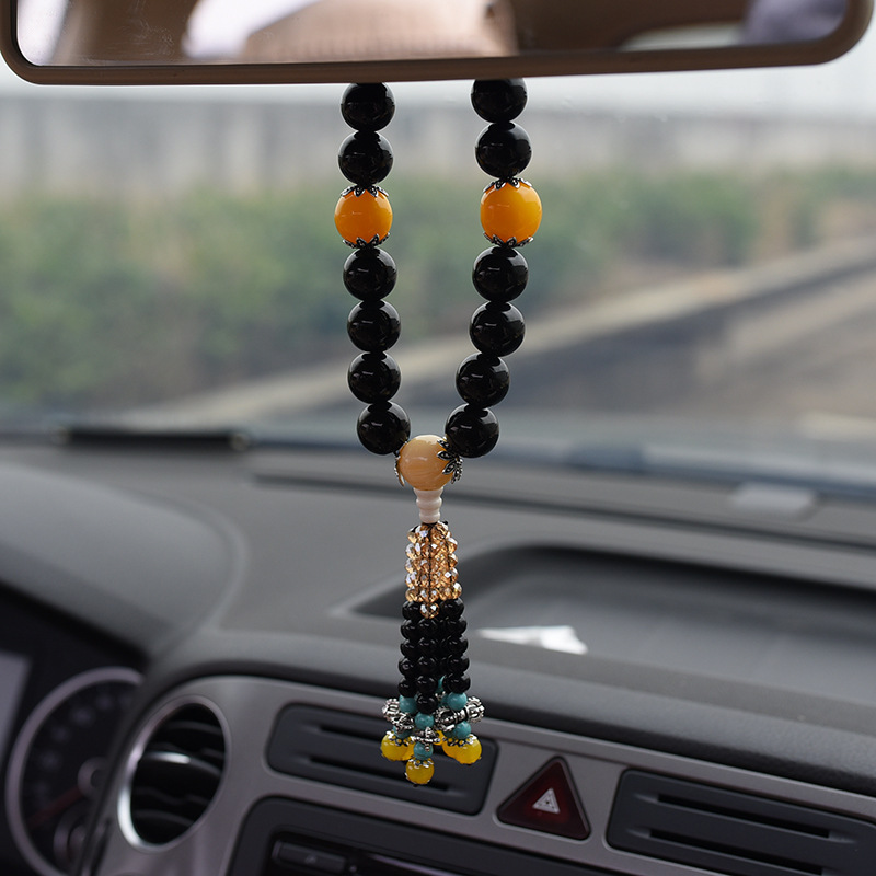 Chinese Style Car Gear Shift Bead Rearview Mirror Pendant Car Ornament Buddha Bead Pendant Crystal Car Hanging Decoration Fortune Bead Ornament