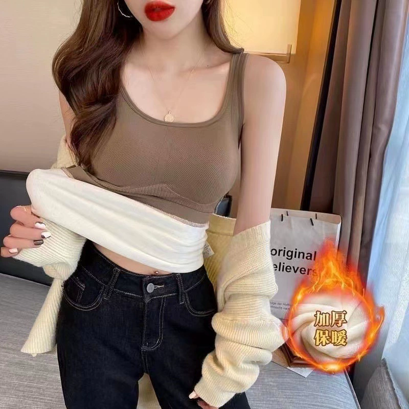 Плюшевая утолщенная теплая жилетка с самонагревом осенью и зимой без рукавов на дне теплая куртка для женщин с нагрудными подушками термобелье