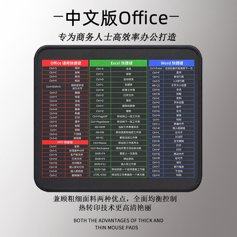 跨境热卖小号多语言快捷键鼠标垫办公用加厚护手腕鼠标垫电脑桌垫|undefined