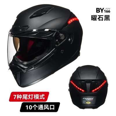 RNG New National Standard Motorcycle Helmet Full-Face Helmet for Men and Women with Dual Visors, Ventilation, Sun Protection, and Tail Light for Electric Vehicles (Motosiklet kaskı (dəbilqə)) - obsidian-black-l