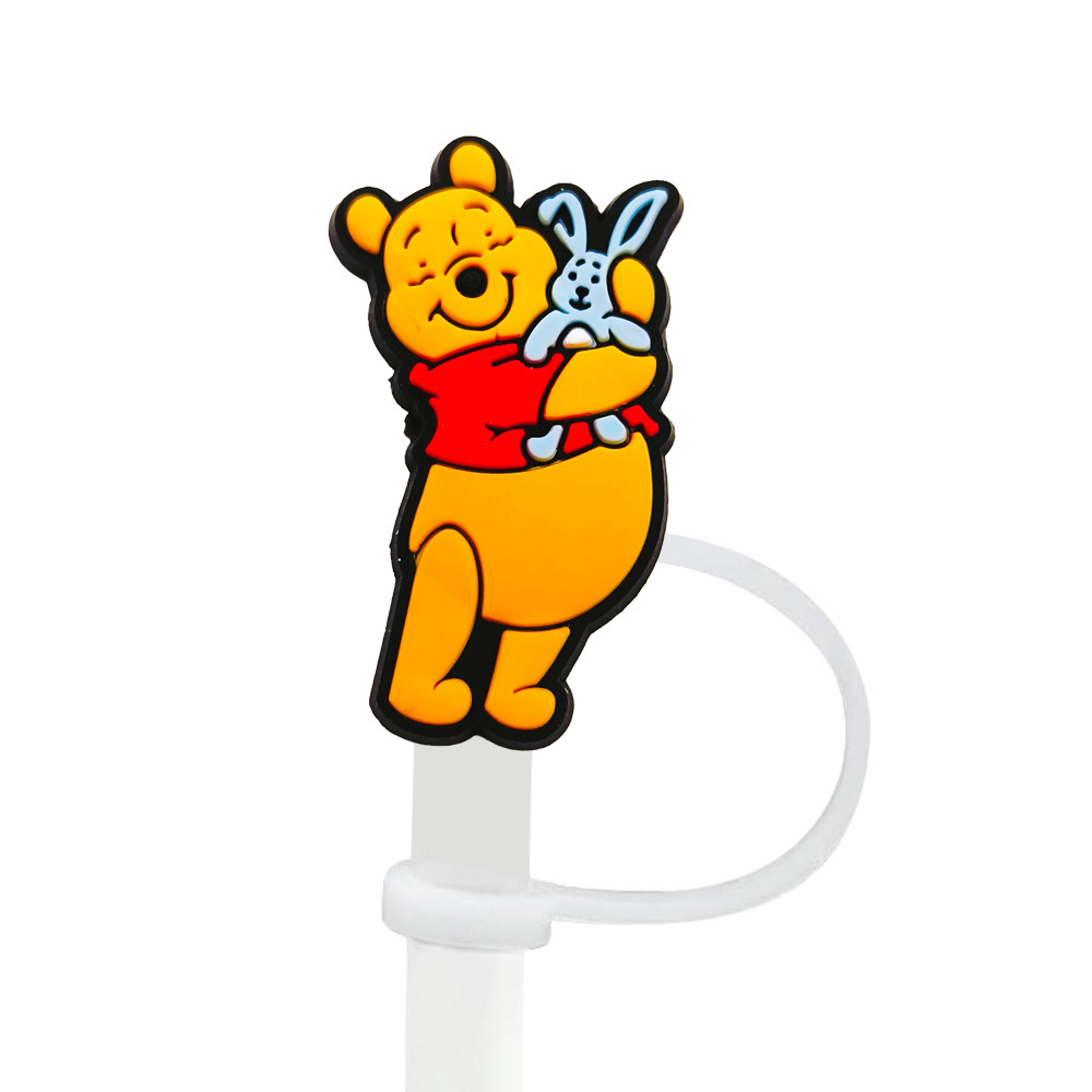 8-10mm Winnie the Pooh tapa de pajita tapón de pajita tapa a prueba de polvo accesorios de pajita de dibujos animados goma suave cubierta a prueba de polvo circulable