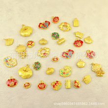 中国风古法金沙金哑金滴油长命富贵福锁 DIY手链项链饰品配件材料