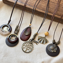 新中式木质合金圆形项链波西米亚民族风毛衣链小众设计高级项饰女